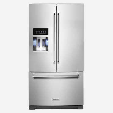 KitchenAid 26,8 pies cúbicos. Refrigerador con puertas francesas de profundidad estándar y 36 pulgadas de ancho, con acabado exterior para hielo y agua y PrintShield